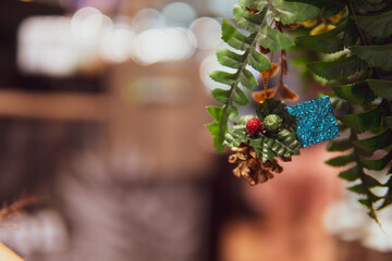 Close up of  Christmas tree with Bokeh illumination the background in New Year concept.