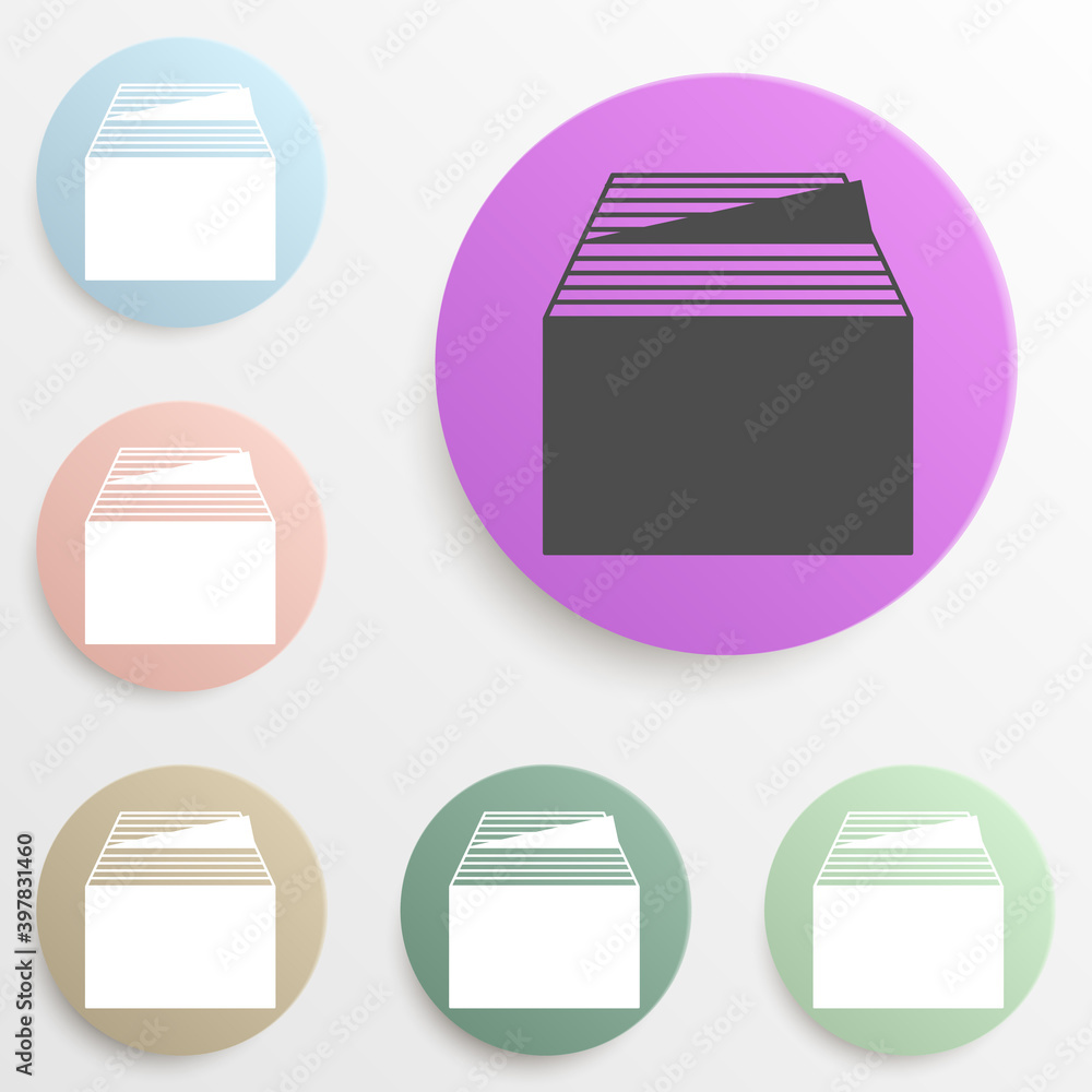 Poster box with documents archive badge color set. simple glyph, flat vector of web icons for ui and ux, we