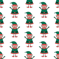 Christmas seamless pattern made from Elf character on a white background.