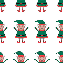 Christmas seamless pattern made from Elf character on a white background.