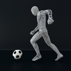 3d render. Soccer player made with lines effect