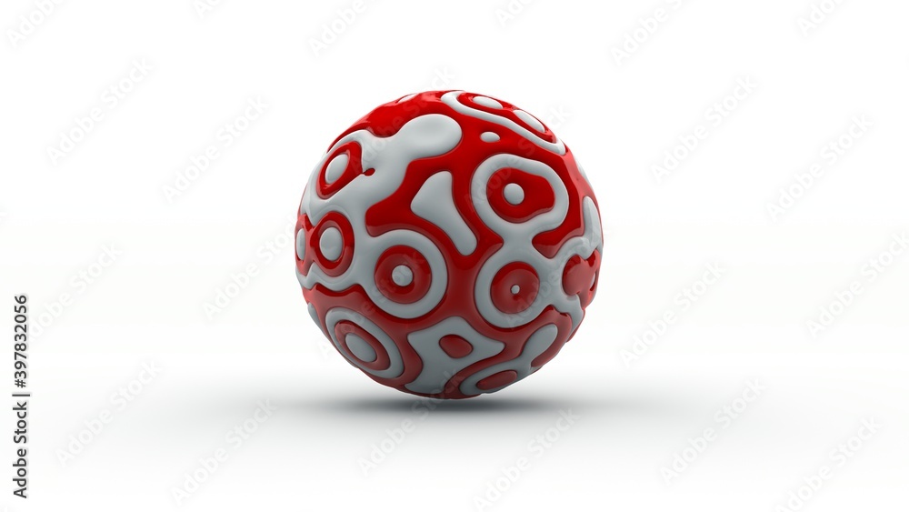 Poster 3d rendering of a metamorphosed sphere, an amorphous sphere with convolutions and flexible waves of 