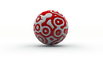 3D rendering of a metamorphosed sphere, an amorphous sphere with convolutions and flexible waves of white and red color. Wrinkled surface, flexible outline, smooth shape. A futuristic, fantastic item.