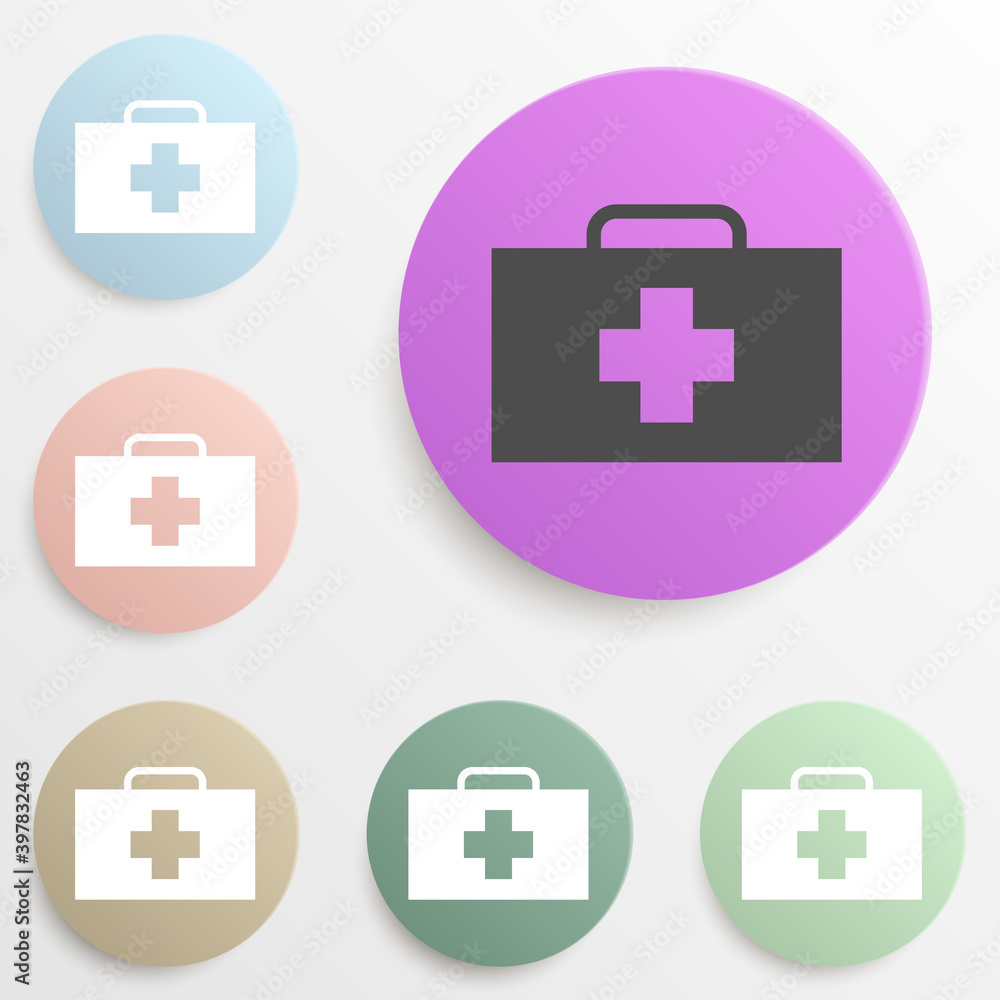 Poster medical bag badge color set. simple glyph, flat vector of web icons for ui and ux, website or mobile