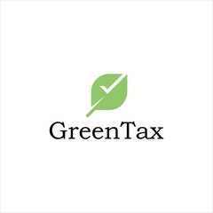 Green Tax Logo with Leaf Symbol, Financial Growth and Wealth Concept. Abstract Design for Finance, Audit, and Technology with Checkmark.  Modern Minimalist Vector Logo for Business Identity.