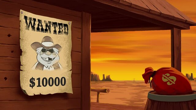 Christmas animated card Wild West Part 4. The fourth part of the animated greeting card Santa Claus in the Wild West. Santa is leaving on a motorcycle