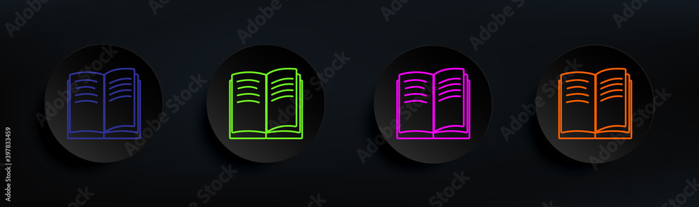 Poster open book dark badge color set. simple thin line, outline vector of education icons for ui and ux, w