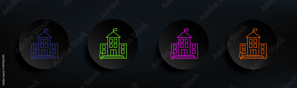 Poster school building dark badge color set. simple thin line, outline vector of education icons for ui and