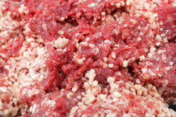 Minced meat close-up, Minced meat mix with fat for homemade sausage, Minced meat background