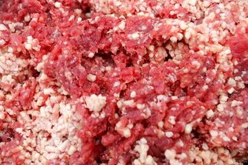 Minced meat close-up, Minced meat mix with fat for homemade sausage, Minced meat background