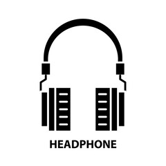 headphone icon, black vector sign with editable strokes, concept illustration