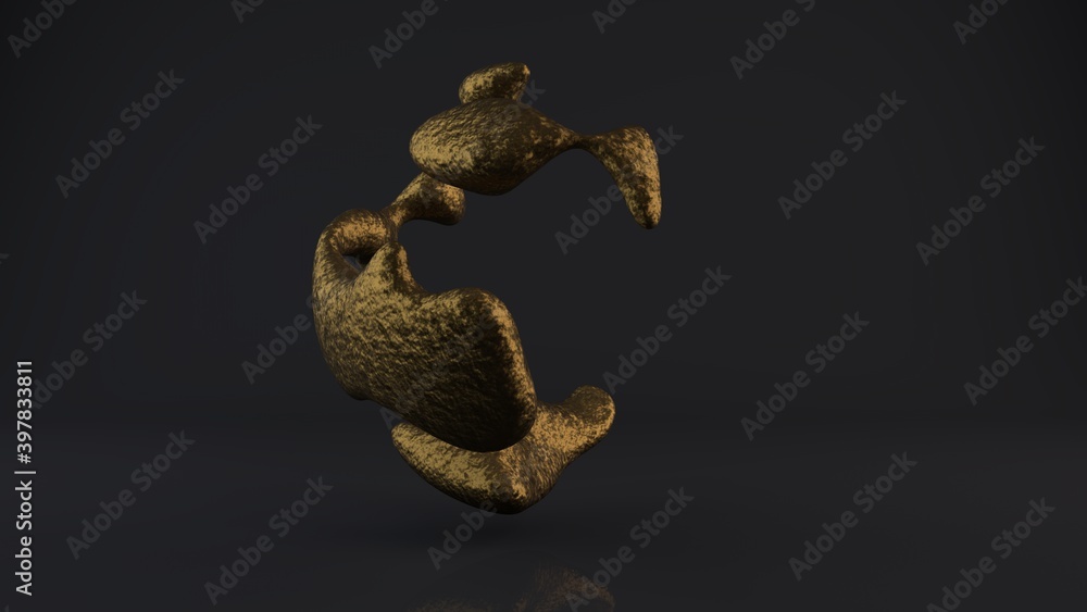 Poster 3d rendering of smooth shapes on a black background with reflections. smooth curves of drops of bron