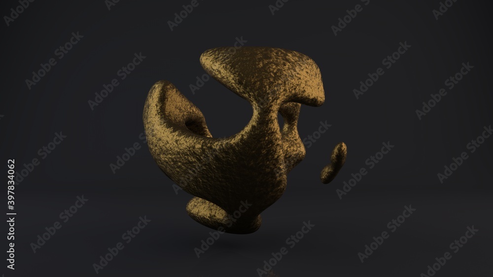 Poster 3d rendering of smooth shapes on a black background with reflections. smooth curves of drops of bron