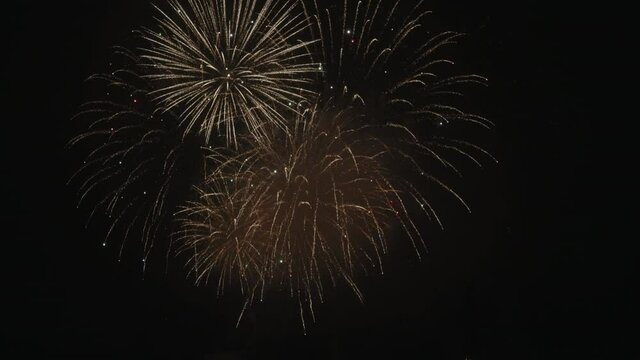 Gold Fireworks At Night - Beautiful Fireworks Display. - static slow motion