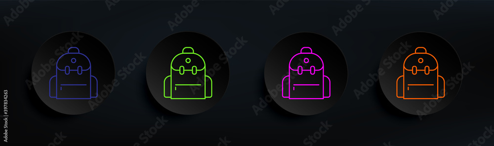 Poster pupil backpack dark badge color set. simple thin line, outline vector of education icons for ui and 