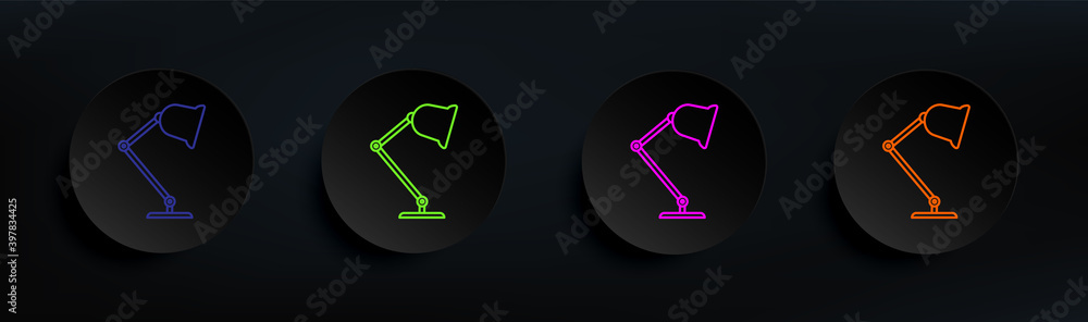 Poster table lamp dark badge color set. simple thin line, outline vector of education icons for ui and ux, 