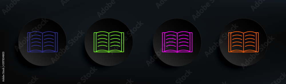 Poster open book dark badge color set. simple thin line, outline vector of education icons for ui and ux, w