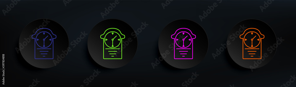 Poster alarm clock dark badge color set. simple thin line, outline vector of education icons for ui and ux,