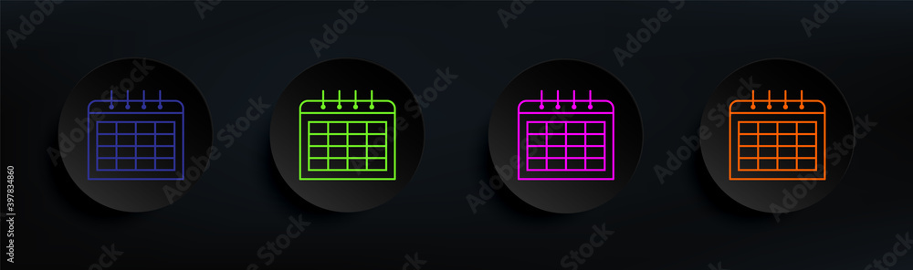 Poster the calendar dark badge color set. simple thin line, outline vector of education icons for ui and ux