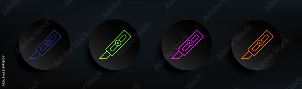 Poster paper cutter dark badge color set. simple thin line, outline vector of education icons for ui and ux