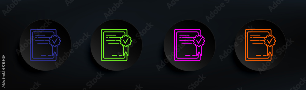 Poster certified tablet dark badge color set. simple thin line, outline vector of interview icons for ui an