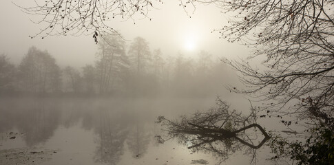 fog by the river, grief image,  sympathy concept, banner