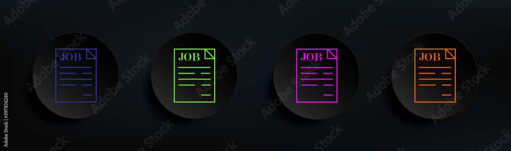 Poster sheet with vacancies dark badge color set. simple thin line, outline vector of interview icons for u