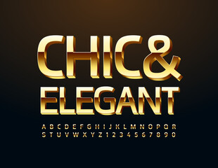 Vector Chic and Elegant Font. Gold stylish Alphabet. Shiny premium Letters and Numbers set