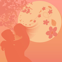 illustration of a couple, romantic spring