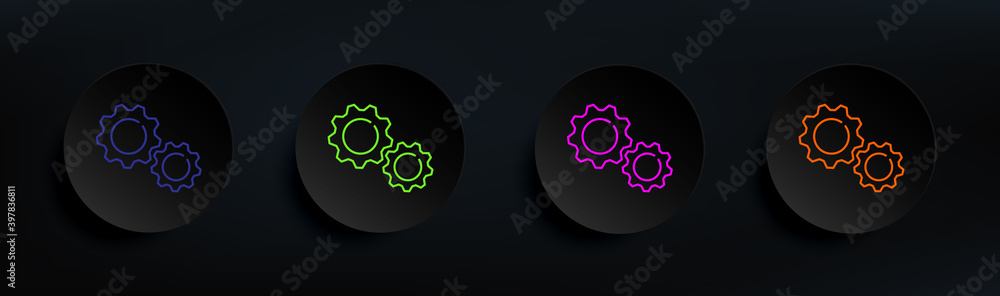 Poster gears dark badge color set. simple thin line, outline vector of scientifics study icons for ui and u