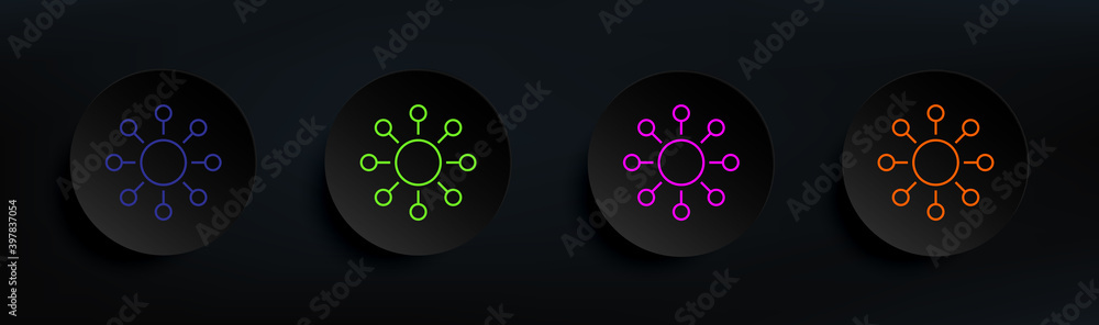Poster virus dark badge color set. simple thin line, outline vector of scientifics study icons for ui and u