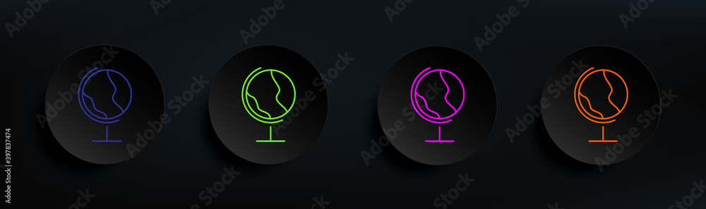 Poster earth global dark badge color set. simple thin line, outline vector of scientifics study icons for u