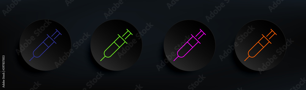 Poster syringe dark badge color set. simple thin line, outline vector of scientifics study icons for ui and