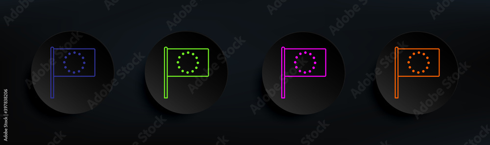 Poster european union dark badge color set. simple thin line, outline vector of flags icons for ui and ux, 