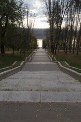 Sunset in the autumn in an empty city park.