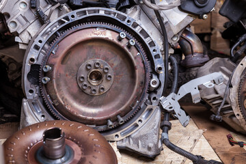 Powerful tuned gasoline engine with a turbocharger and charger in the engine compartment in...