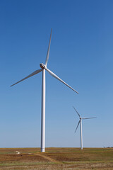 Fototapeta premium group of electric windmills stands in a field in the summer in Crimea