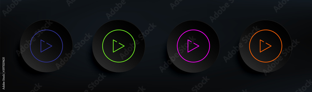 Poster play sign dark badge color set. simple thin line, outline vector of material icons for ui and ux, we