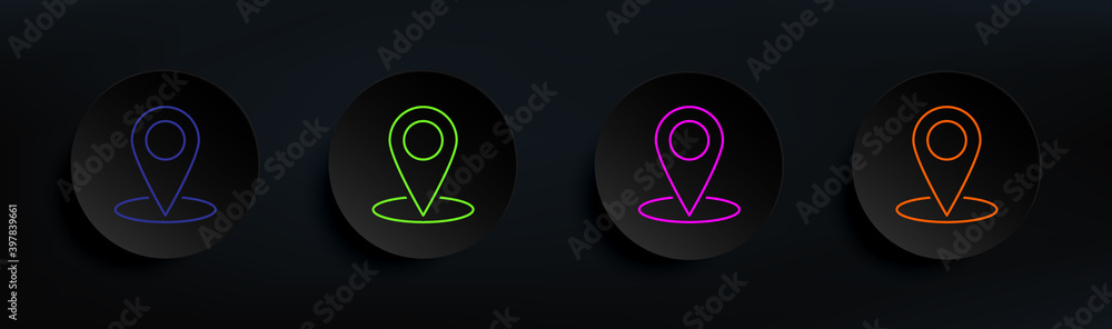 Poster pin dark badge color set. simple thin line, outline vector of material icons for ui and ux, website 
