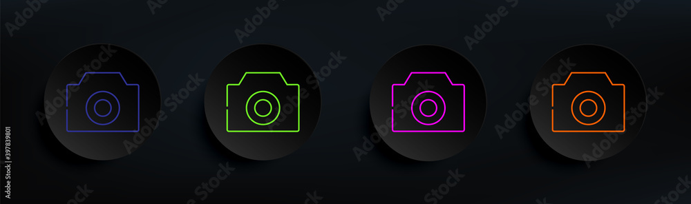 Poster camera dark badge color set. simple thin line, outline vector of material icons for ui and ux, websi
