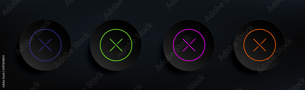 Poster multiplication sign dark badge color set. simple thin line, outline vector of material icons for ui 
