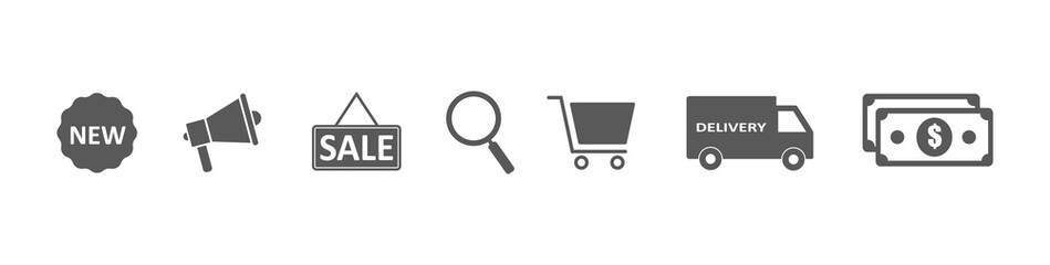 Online shopping icon, set. Online purchase, web vector icons.