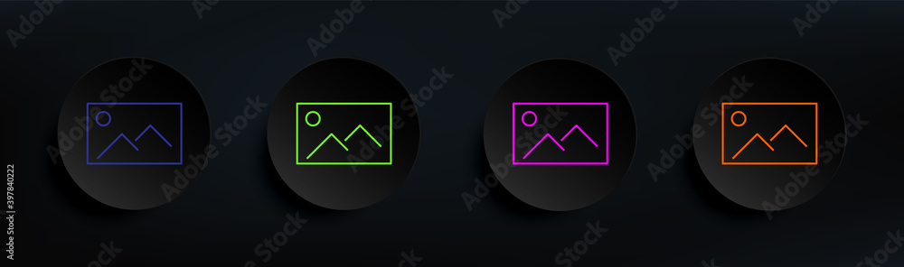Poster picture dark badge color set. simple thin line, outline vector of material icons for ui and ux, webs