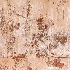 Rusty Copper Wall Background. Aged Aluminum Iron Material Panel. Brown Stainless Steel Corrosion Texture. Rust Metal Surface.