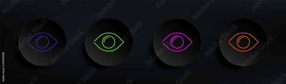 Poster eye dark badge color set. simple thin line, outline vector of material icons for ui and ux, website 