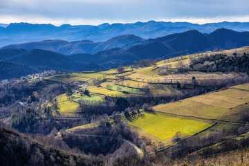 Nice hills in spanish Pyrenees mountain in a winter day like autumnal.