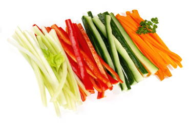 Fresh Vegetables - Crudites Vegetable Sticks on white Background Isolated