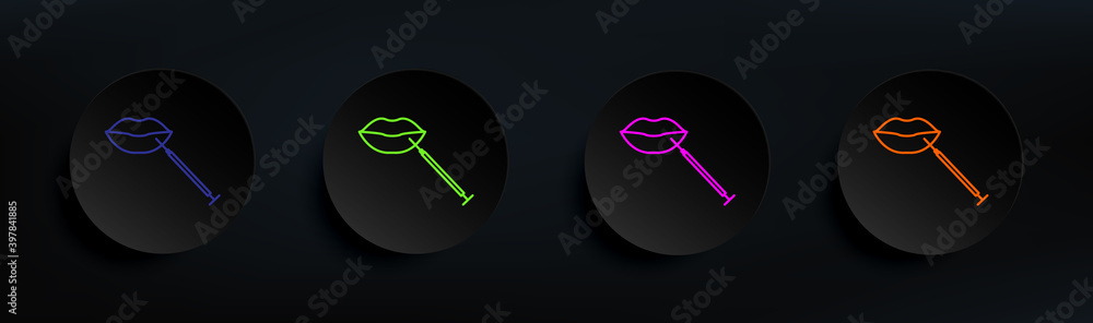 Poster lips botox enlarge augment dark badge color set. simple thin line, outline vector of anti agies icon