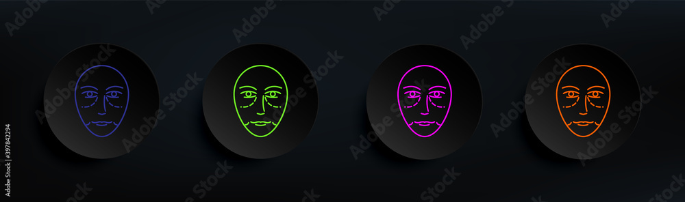 Poster antiaging face botox dark badge color set. simple thin line, outline vector of anti agies icons for 