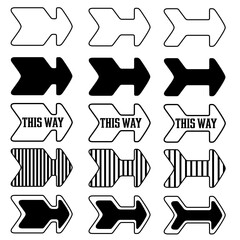 Retro arrow this way. Set of vintage vector pointers on white background isolated.